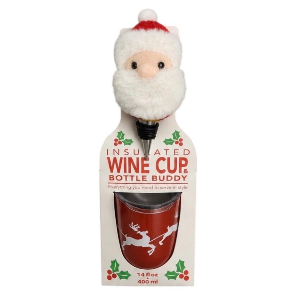 Wild Eye Designs Christmas Insulated Wine Cup & Santa Bottle Stopper Set 14oz